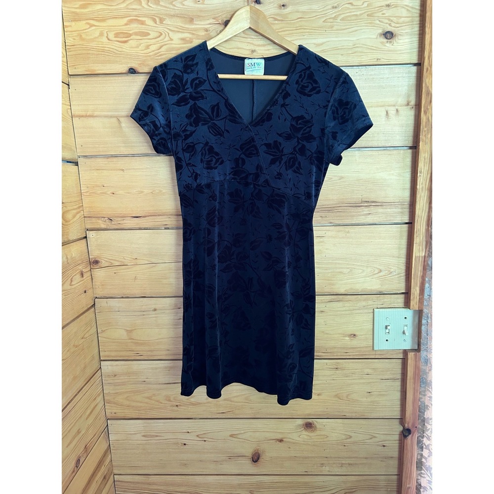 Vintage Devoré Mini Dress Women Small Navy Velvet Burnout Floral Style My Way